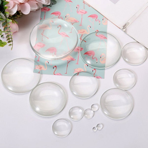 Clear Glass Cabochon 12mm-70mm Round - 0.5inch Domed Glass Cabochon 12mm- High Transparent Glass Covers - Glass Inserts  Magnify Glass