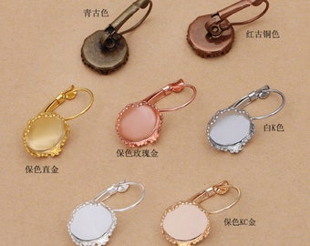 DIY Bezel Earring Kits - 12mm 15mm Crown Earring Blanks French Leverback Earring Blanks