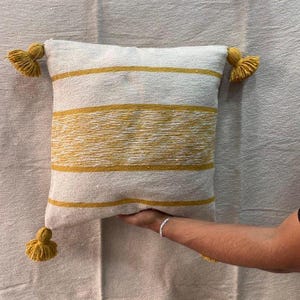 Handwoven Moroccan Pillow with Tassels - Multiple Colors (Beige, Blue, Pink, Terracotta, mustard and white)