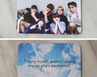 BTS Photocard (Family photo from RM's Studio, with Love Myself quote and Jungkook sky photo)