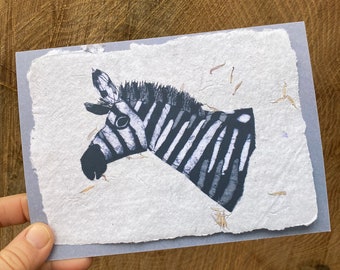 Zebra postcard, 5x7 art print of unique mixed media art. Animal lover card, African animal art print, safari nursery print.