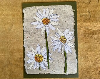 Spring daisies postcard. 5x7 print of original mixed media flower art. White flower card, wildflower art, perfect card for gardening friends