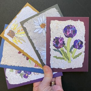 Cartes de correspondance fleurs, lot de 5 cartes vierges pliées imprimées à partir de tissu et de papier d'art originaux. Parfait pour maman, cadeau pour ami jardinier.