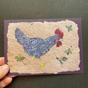 Rooster postcard. 5x7 print of original mixed media art. Cheerful, cocky and fun, perfect for chicken lovers. Mail it or frame it.
