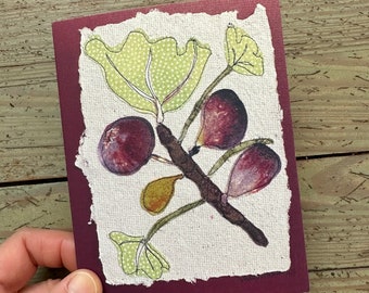 Figs notecard, summertime greeting. Blank folded print of original artwork. Perfect for gardeners, cooks, fruit lovers! All occasion card.