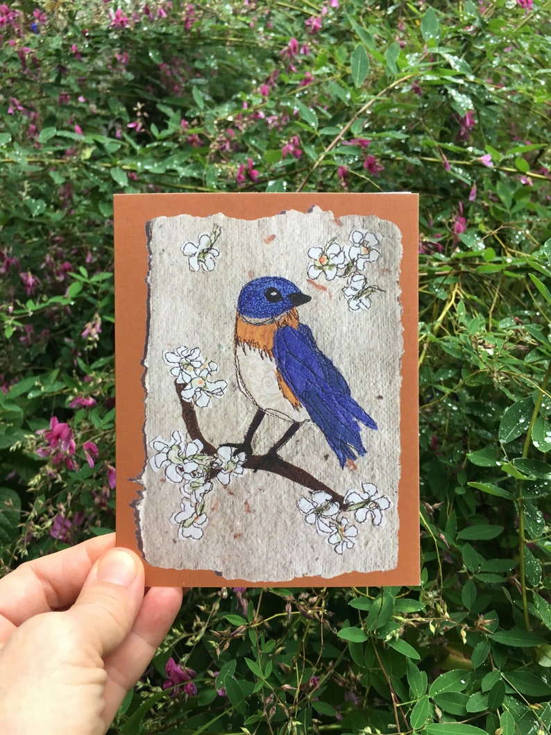 Eastern bluebird notecard. Blank folded print of original mixed media art. Card for birders, nature card, correspondence of any type. image 1