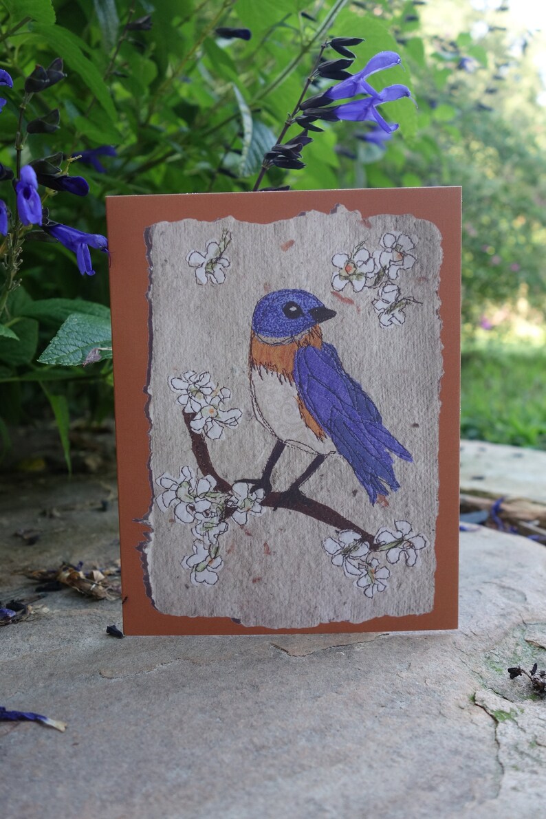 Eastern bluebird notecard. Blank folded print of original mixed media art. Card for birders, nature card, correspondence of any type. image 3