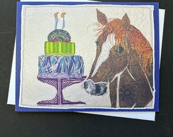 Horse lover’s birthday card. Folded blank card printed from original mixed media art. Colorful fun card perfect for children or adults.