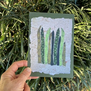 Spargel Postkarte, 13x20cm Druck, Textilkunst. Willkommen im Frühling, Gemüsekunst, Kunst für die Küche, Karte für Gärtner oder Landwirte!
