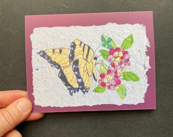 Swallowtail on lantana notecard, blank folded greeting card, spring and summer flower print. Art card for gardener, all occasion card.