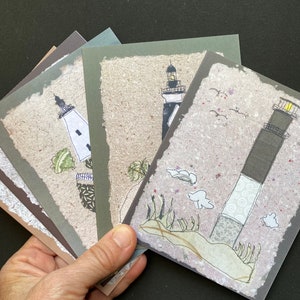 Biglietti d'auguri con fari della Carolina del Nord, set da 5. Arte di Outer Banks, arte della costa nazionale, biglietti con l'oceano estivo, regalo perfetto per gli amanti della spiaggia.