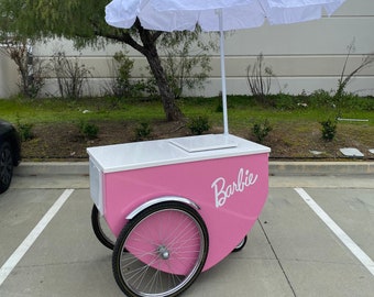 COOLER CART PINK  Ice Cream Barbie Pink Cart Catering Cooler Cart Barbie Push Cart Ice Cream Barbie Party Barbie Ice Cream Cart Party Carts