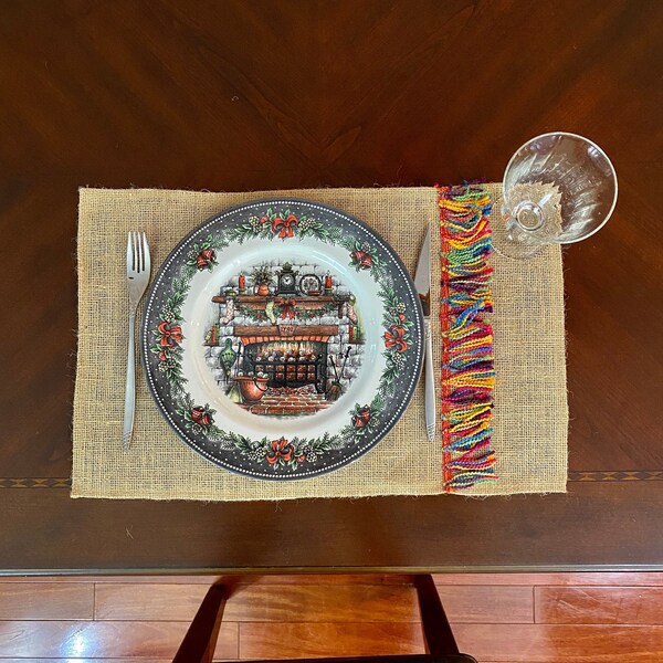 Burlap Placemat, Decorative Placemats for Tableware Pocket, 20x12 inch Placemat and Silverware holder for Wedding, Jute Placemats