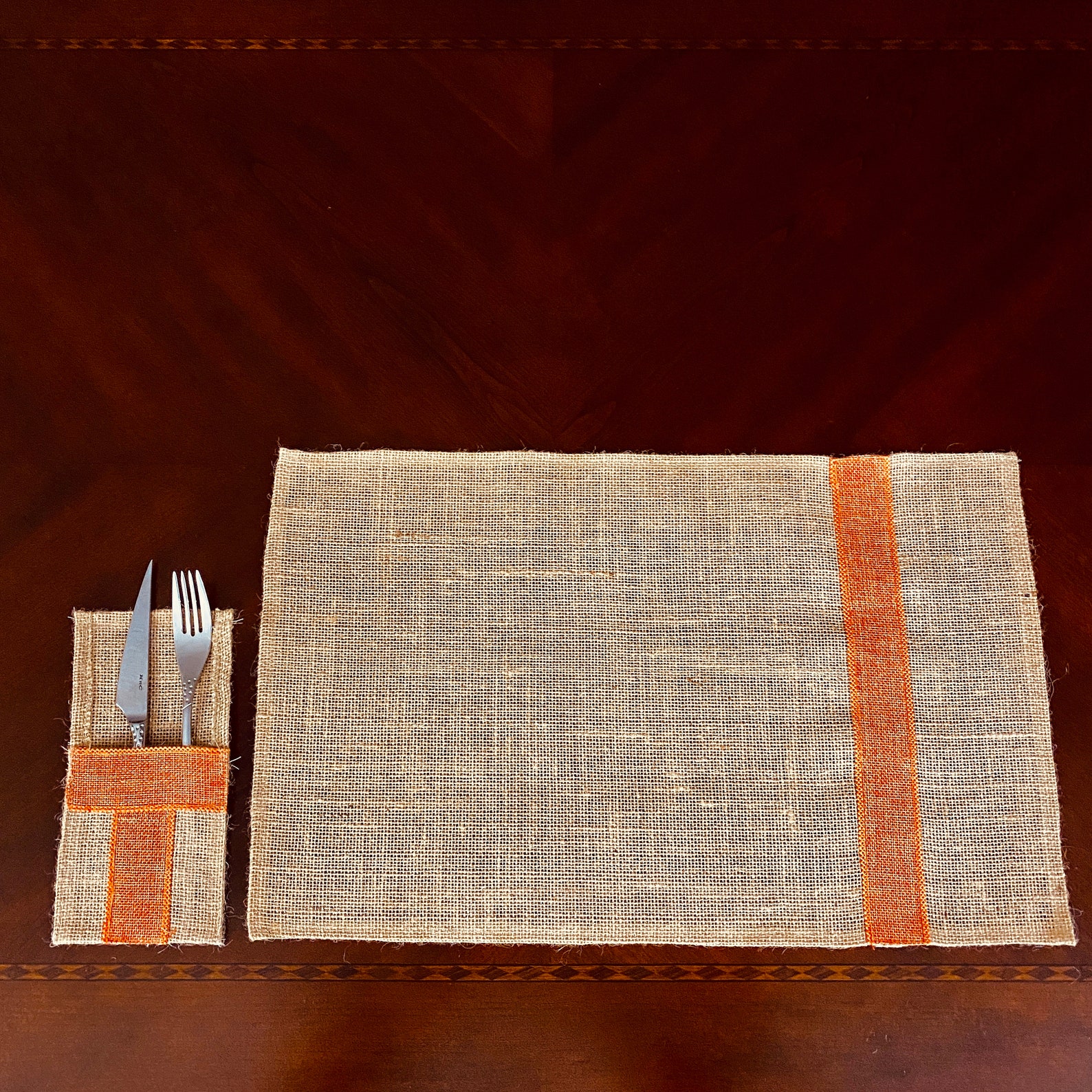 Burlap Placemats Placemat for Dining Table Tableware Bag Pocket 20x12