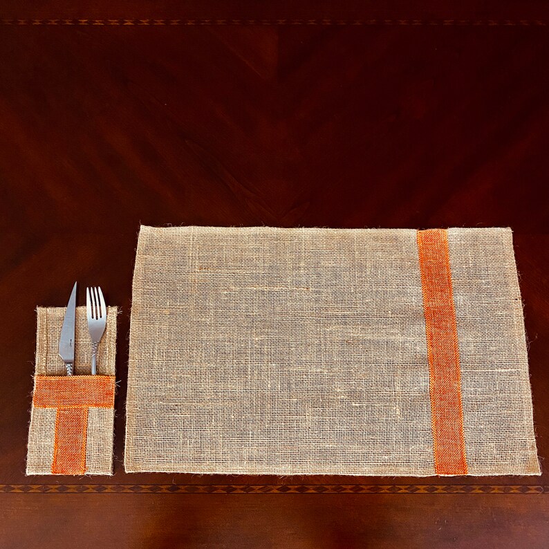 Burlap Placemats Placemat for Dining Table Tableware Bag Pocket 20x12