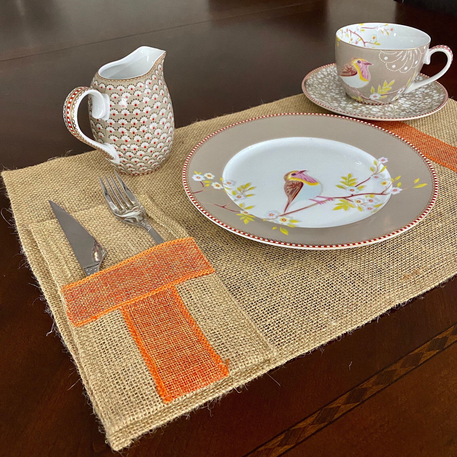 Burlap Placemats Placemat for Dining Table Tableware Bag Pocket 20x12