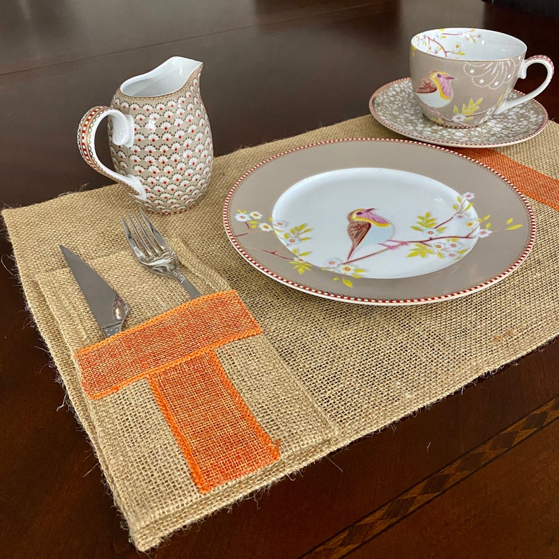 Burlap Placemats Placemat for Dining Table Tableware Bag Pocket 20x12