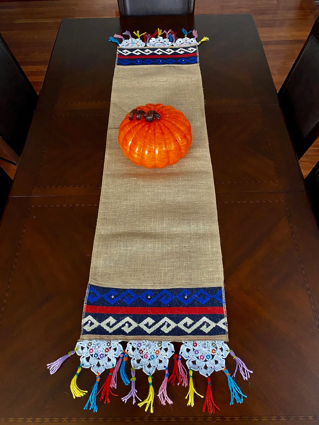 Handmade Burlap Table Runner With Lace & Kilim Traditional Etsy
