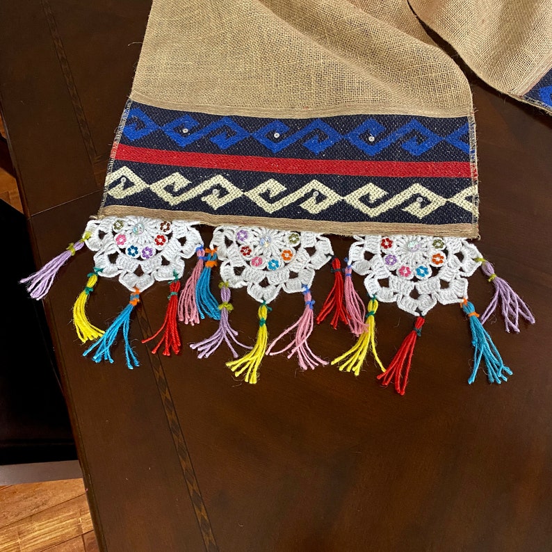 Handmade Burlap Table Runner With Lace & Kilim Traditional Etsy