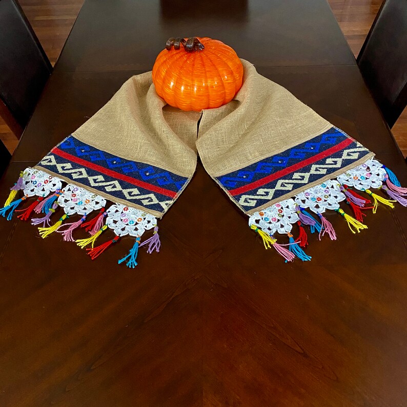 Handmade Burlap Table Runner With Lace & Kilim Traditional Etsy