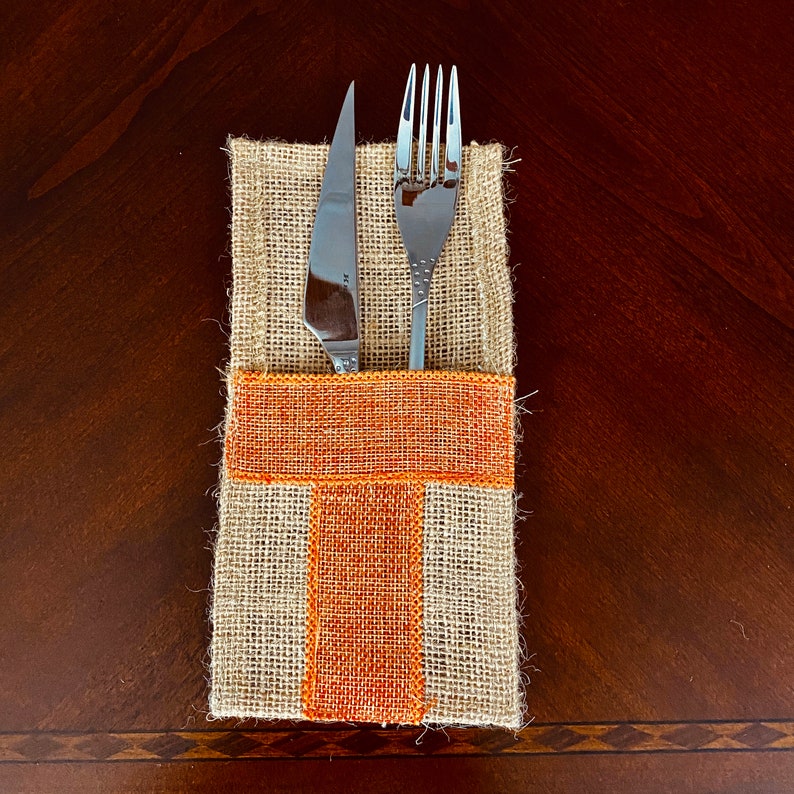 Burlap Table Runner and Placemats Set , 4 Table Mat, 4 Silverware Holder and a Jute Table Runner