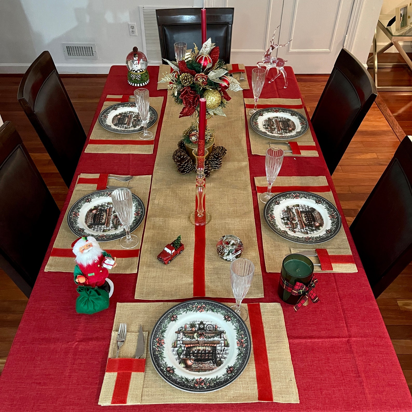 Christmas Burlap Table Runner, Set of 13 for Christmas Dinner, 6