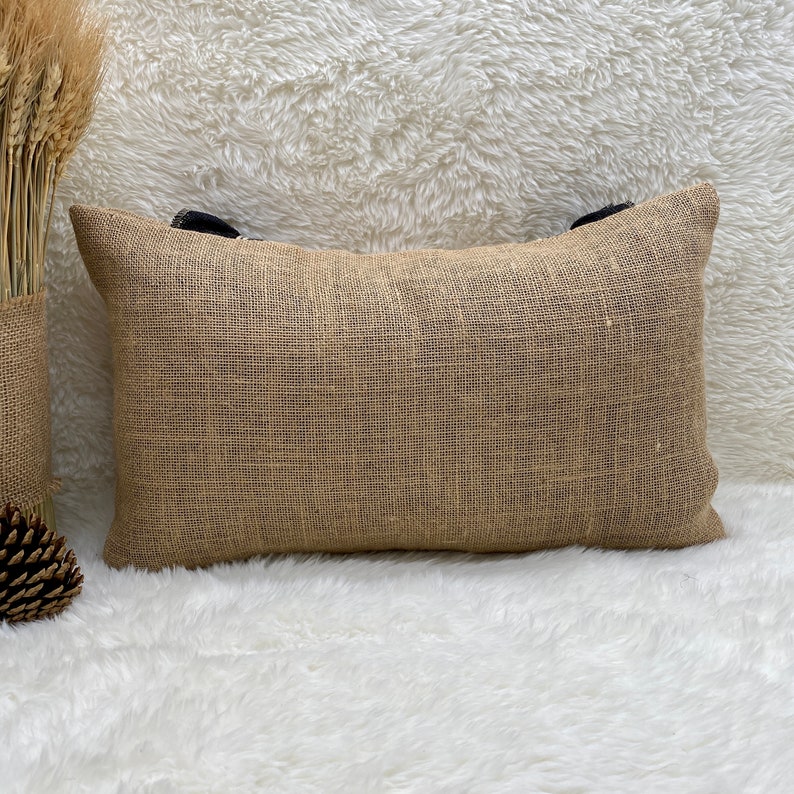 Black Ruffled 12 X 20 Burlap Pillow Burlap Pillow Cover Burlap Etsy