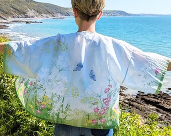 Handmade Kimono style Jacket/ Floral Kimono Style Jacket/ Summer Hedgerow Cotton Jacket/ Rebecca Spikings