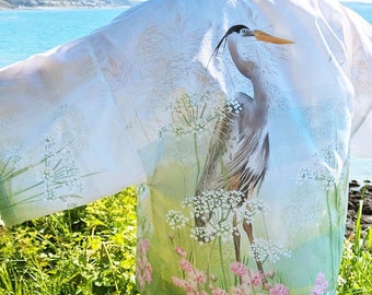 Heron design Kimono Style Jacket/ Floral Kimono Style Jacket/ Cotton Summer Kimono Style Jacket/ Rebecca Spikings