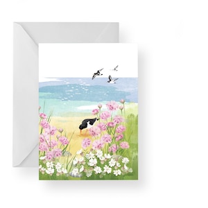Carte de pêcheurs d'huîtres et d'occasions en mer/ Carte de voeux côtière/ Carte de voeux florale/ Carte d'oiseaux de mer/ Carte vierge/ Rebecca Spikings