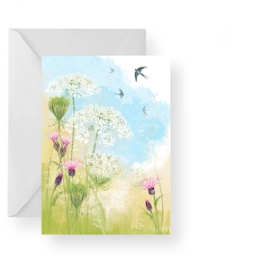 Carte Summer Meadow/ Carte vierge/ Carte Hirondelles/ Carte Fleurs d'été/ Carte Rebecca Spikings