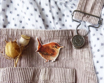 Wren Pin Badge/ Wren Broach/ Bird Broach/ Spring Gift/ Rebecca Spikings