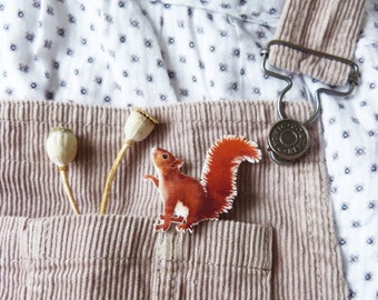 Squirrel Pin badge/ Squirrel Broach/ Woodland Animal Pin Badge/ Rebecca Spikings