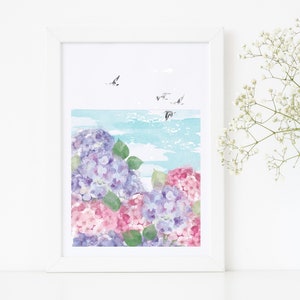 Coastal Hydrangea Art print/ Coastal Flowers Print/ Gallery Wall/ Rebecca Spikings