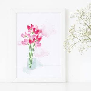 Sweet peas print/ Sweet peas wall art/ Floral print/ Pink sweet peas/ Rebecca Spikings