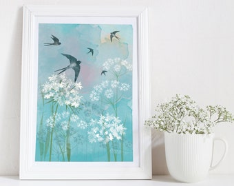 Swallows art print/ Swallow Print/ Bird illustration/ Gallery Wall/ Rebecca Spikings