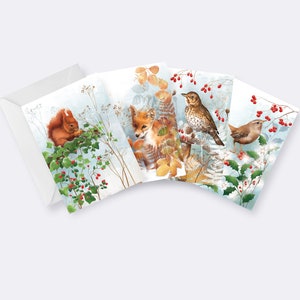 Ensemble de cartes de Noël vierges/ 4 cartes boisées d’hiver/ Ensemble de cartes de vœux de haie d’hiver/ Rebecca Spikings