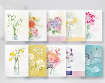 10 floral notelets with envelopes/ 10 floral illustration postcards with envelopes/ 10 floral Note Cards/ Rebecca Spikings