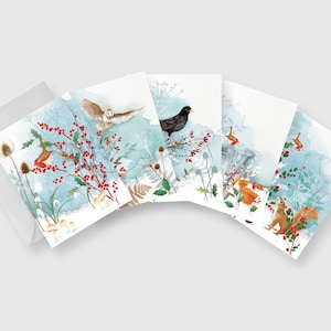 5 Blank Christmas Cards/ Winter woodland card set/ Winter Hedgerow Christmas Card set/ Rebecca Spikings