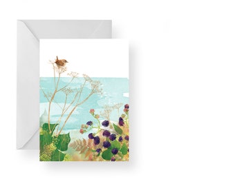 Autumnal Coastal Card/ Autumn Blackberries Card/ Autumn hedgerow Card/ Rebecca Spikings