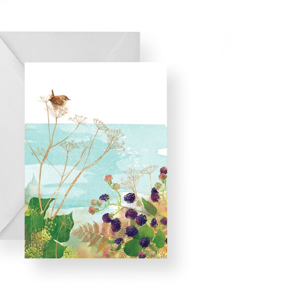 Autumnal Coastal Card/ Autumn Blackberries Card/ Autumn hedgerow Card/ Rebecca Spikings