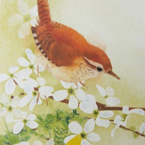 Spring Wren Print/ Spring Flowers Print/ A4 Spring Water Colour Print/ Coastal Print/ Rebecca Spikings image 3