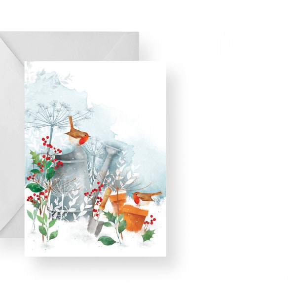 Winter Garden Greetings card/ Robin card/ Robin Christmas card/ Blank Card/ Blank Christmas card/ Rebecca Spikings