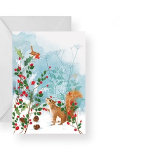 Carte des bois d'hiver/ Carte de Noël des bois/ Carte vierge/ Carte d'animaux de la forêt/ Carte de haie de Cornouailles/ Rebecca Spikings