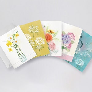 Lot de 5 cartes florales / cartes florales printanières / lot de cartes florales contemporaines / cartes toutes occasions / Rebecca Spikings