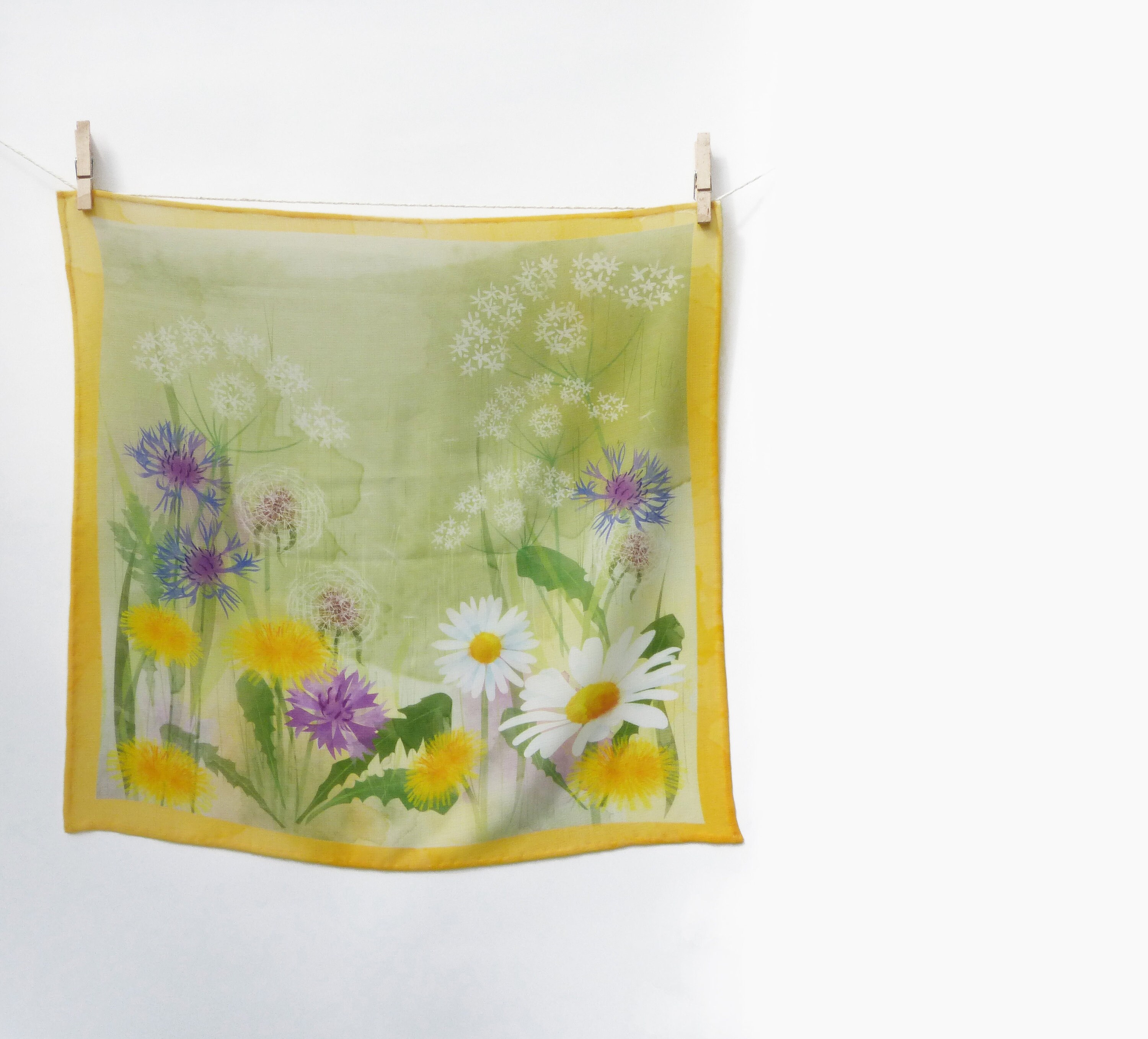 Wildflowers scarf/ Wildflowers neckerchief/ Floral head scarf/ floral neckerchief/ flower hair accessory/ spring flowers/ Rebecca Spikings