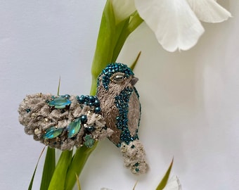 Turquoise bird brooch, spring hat brooch thinking of you gift