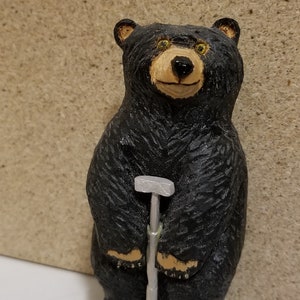 Sitting black cub bear cute small wood basswood hand carving great gift bear lovers collectors birthday gift