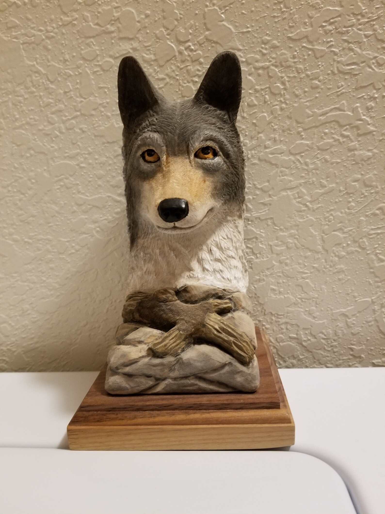 Grey Wolf bust sculpture fine detail hand carved wood Etsy