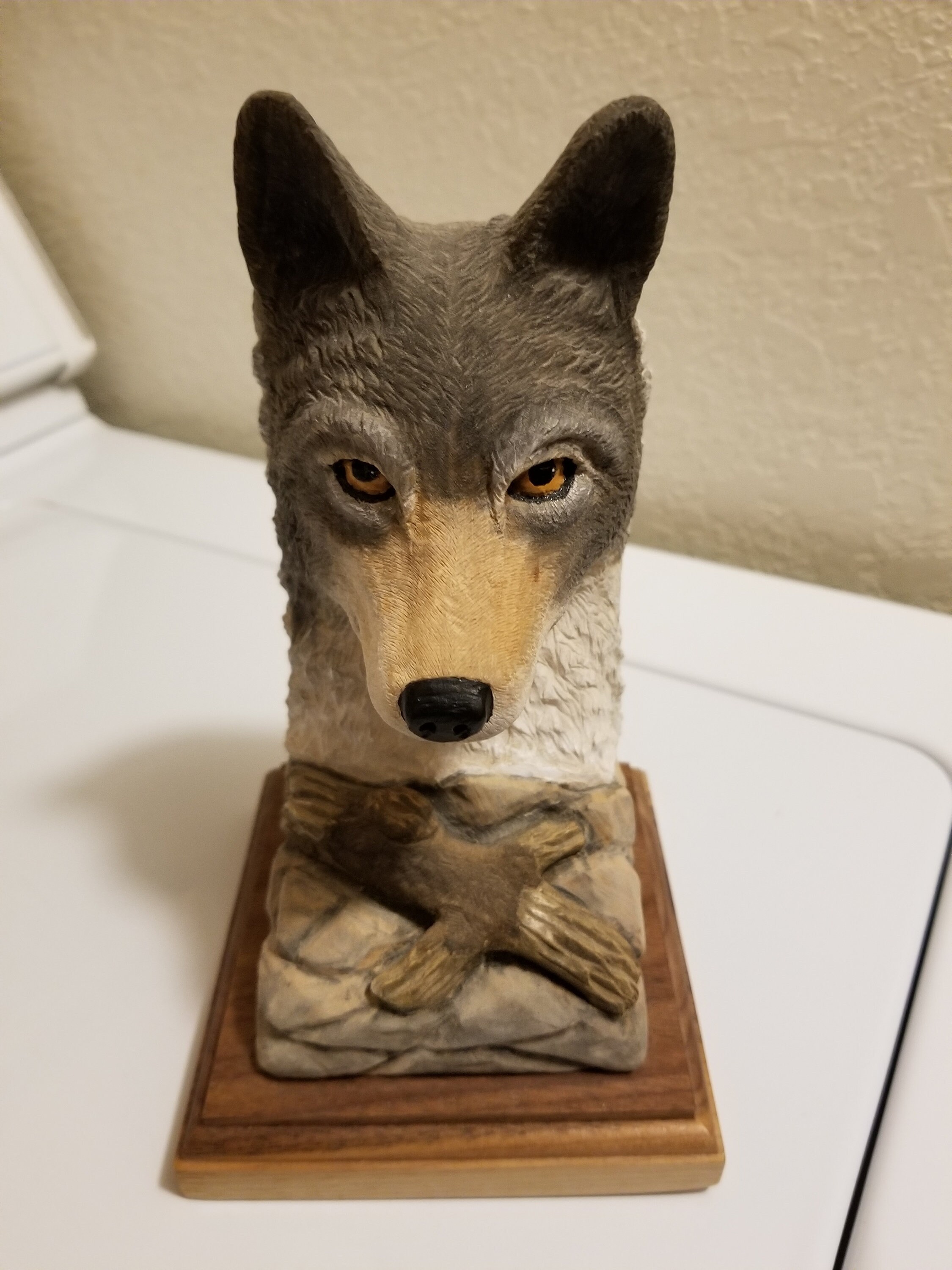 Grey Wolf bust sculpture fine detail hand carved wood Etsy